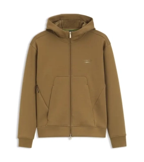 PORSCHE DESIGN Relaxed-fit zip-up Hoodie with logo Porsche x BOSS Mikina klokanka rozepínací s reliéfním logem hnědá camelka