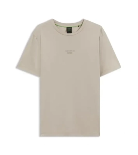 PORSCHE DESIGN Mercerised-cotton T-shirt with gloss logo Porsche x BOSS Tričko z mercerované bavlny s potiskem na zádech a reliéfním logem béžová