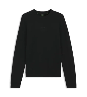 PORSCHE DESIGN Sweater with Ottoman-structured panels Porsche x BOSS Svetr z merina sportovně laděný s výstřihem ke krku s reliéfní grafikou v černé