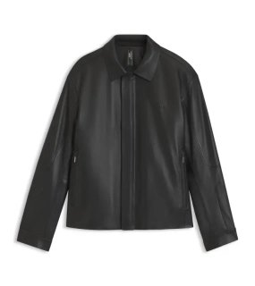 PORSCHE DESIGN Leather Jacket with concealed magnetic closure Porsche x BOSS  Bunda kožená se zipem a krycí légou na magnetky s reliéfním logem černá