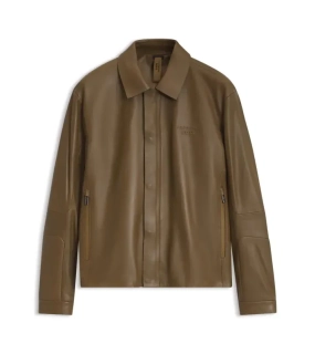PORSCHE DESIGN Leather Jacket with concealed magnetic closure Porsche x BOSS  Bunda kožená se zipem a krycí légou na magnetky s reliéfním logem hnědá camelka